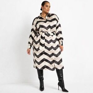 Eloquii Black and White Geometric Patterned Shirt‎ Dress